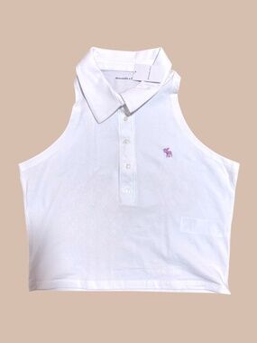 Abercrombie & Fitch Sleeveless Polo Top White Cropped Preppy Tennis Golf NWT